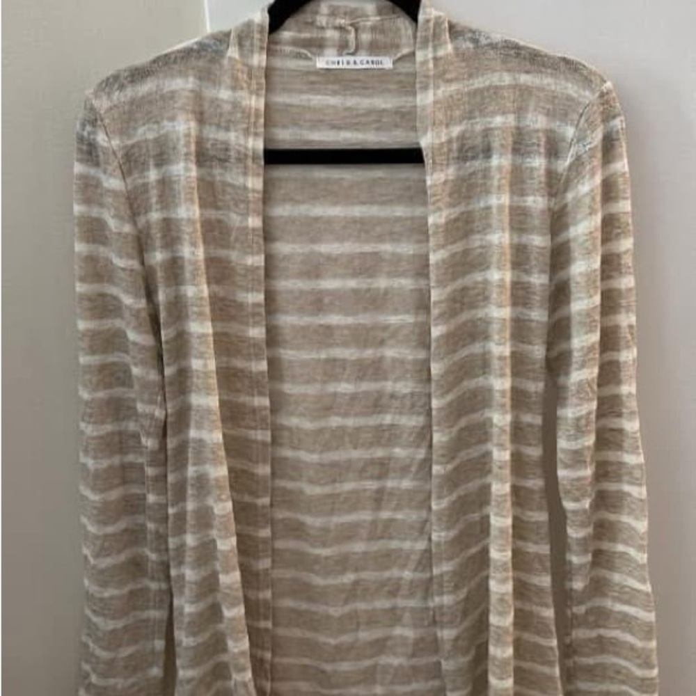 Chris & Carol Tan Striped Cardigan Sweater
